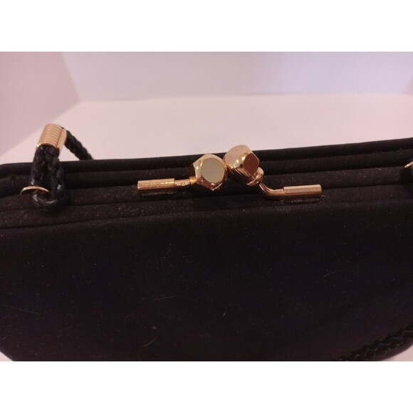 1990s Black Kisslock Boxy Clutch w/ Shoulder Strap Unbranded Evening Bag - Picture 7 of 13